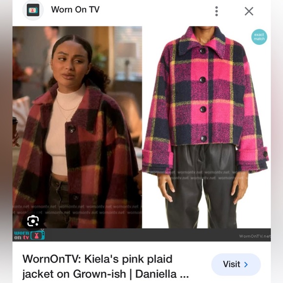 NWT Stand Studio pink black plaid cropped jacket size 32 - Picture 2 of 8